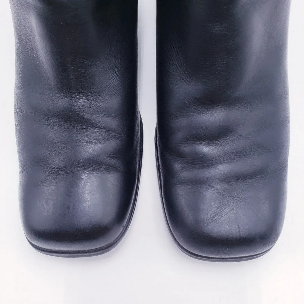 Vintage 90s y2k Bratz Black Leather Chunky Heel Square Toe‎ Punk Booties Size 8